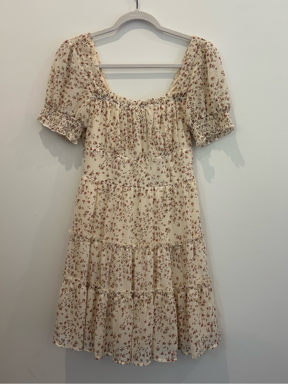 Altar’d State Cream Floral Puff Sleeve Mini Dress | Size Small | Cottagecore